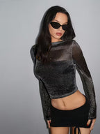 Top Cropped Metalizado Halo