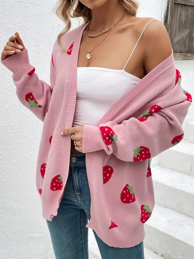 Cárdigan de Punto con Motivo de Fresas