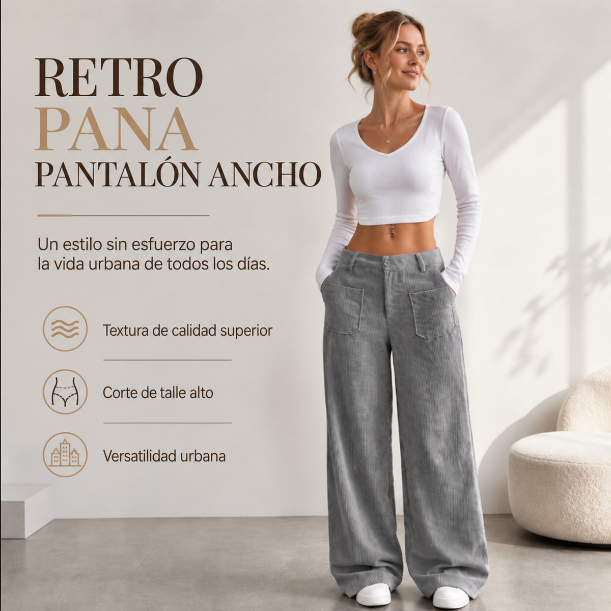 Pantalón de pierna ancha para mujer, corte relajado casual