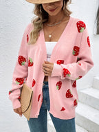 Cárdigan de Punto con Motivo de Fresas