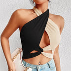 Top cruzado con escote halter