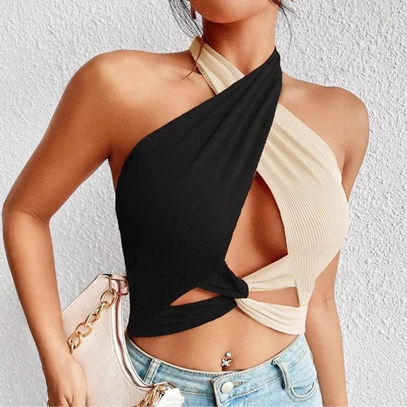 Top cruzado con escote halter