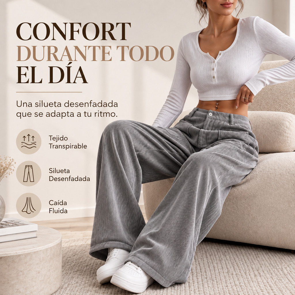 Pantalón de pierna ancha para mujer, corte relajado casual