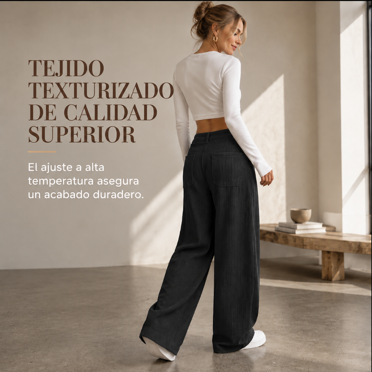 Pantalón de pierna ancha para mujer, corte relajado casual