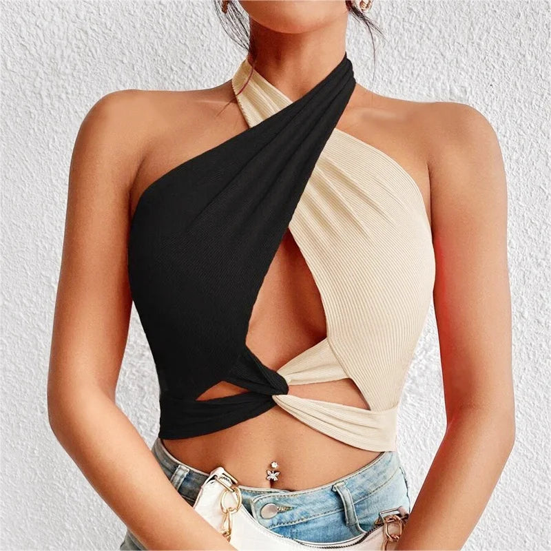 Top cruzado con escote halter