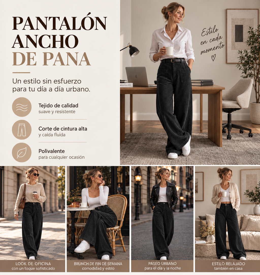 Pantalón de pierna ancha para mujer, corte relajado casual
