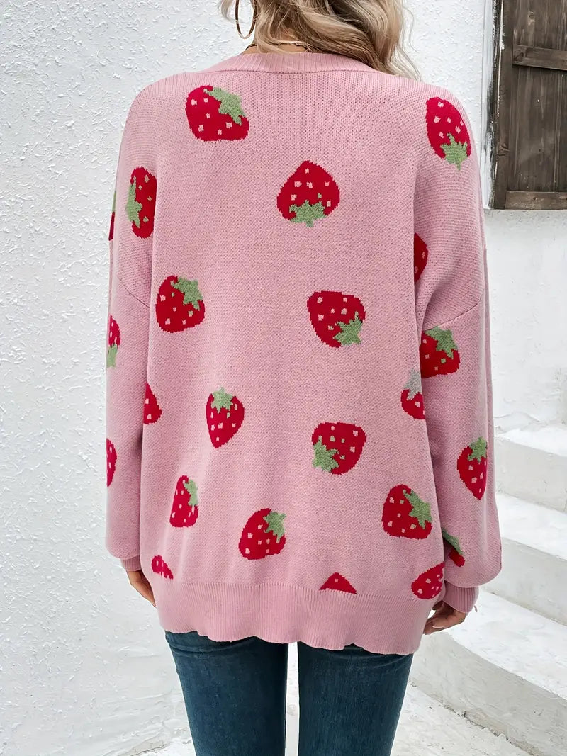 Cárdigan de Punto con Motivo de Fresas