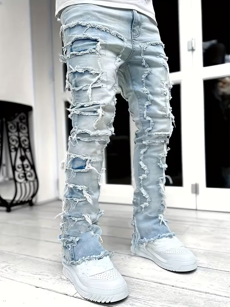 Pantalones vaqueros desgastados con efecto de capas
