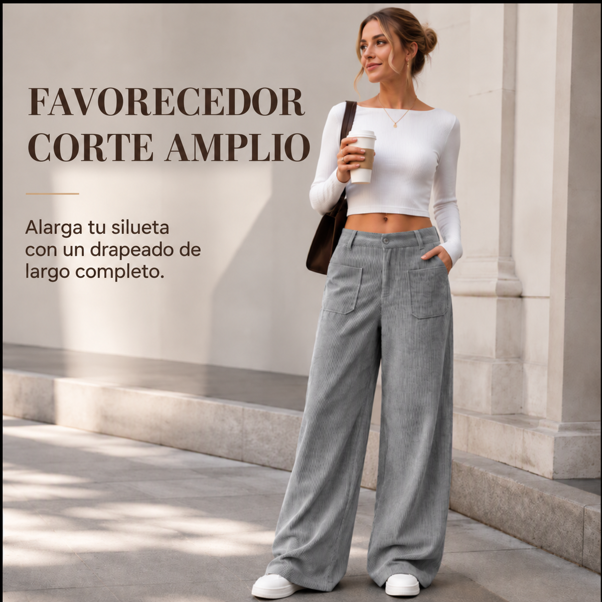 Pantalón de pierna ancha para mujer, corte relajado casual