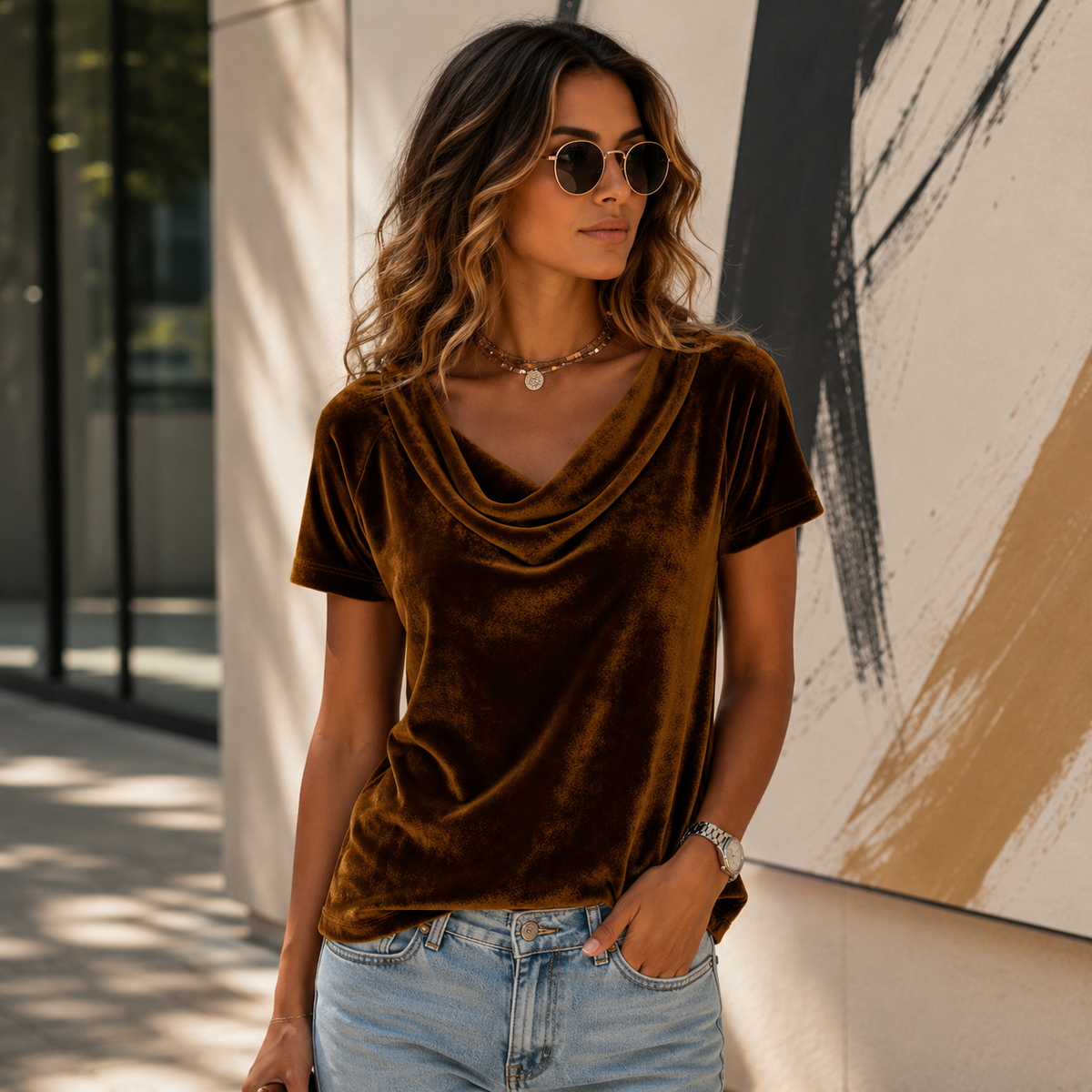 Blusa plisada de manga corta