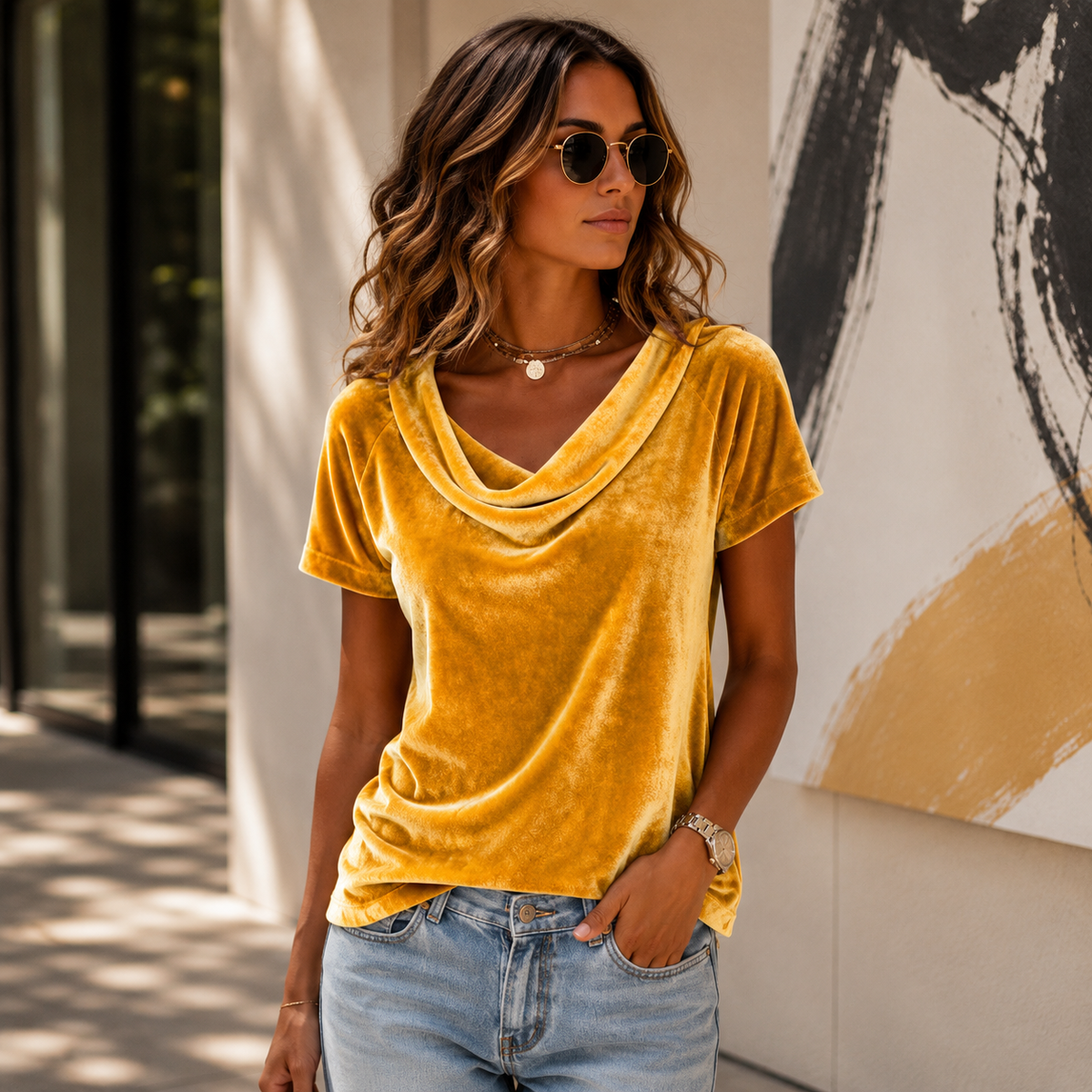 Blusa plisada de manga corta