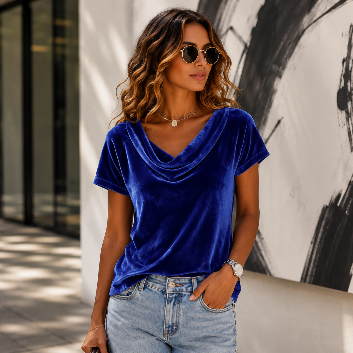 Blusa plisada de manga corta