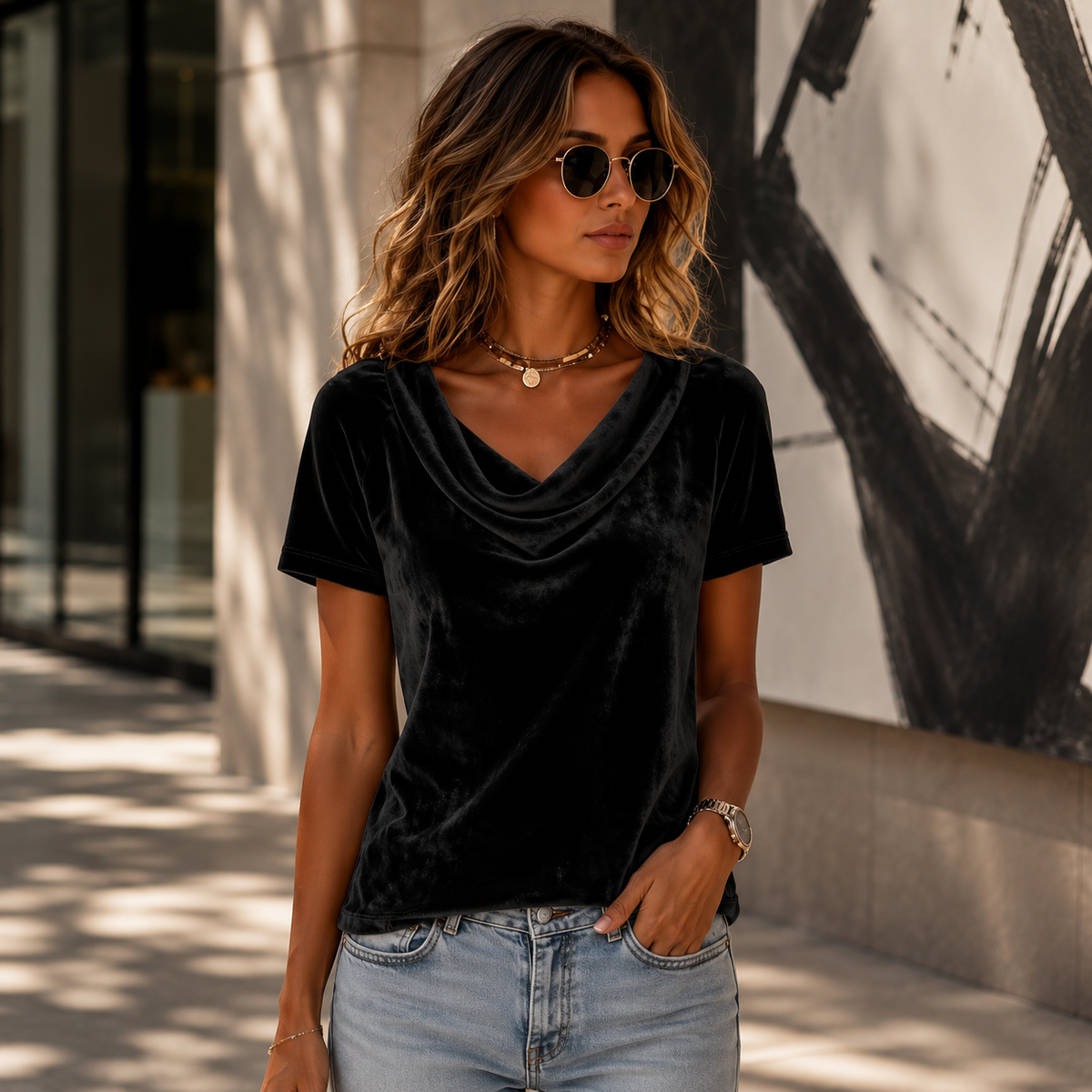 Blusa plisada de manga corta