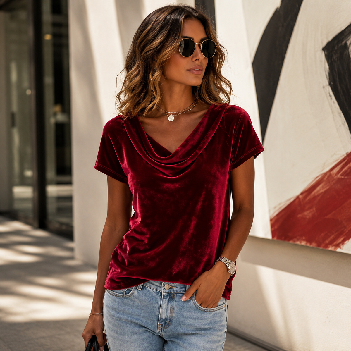 Blusa plisada de manga corta