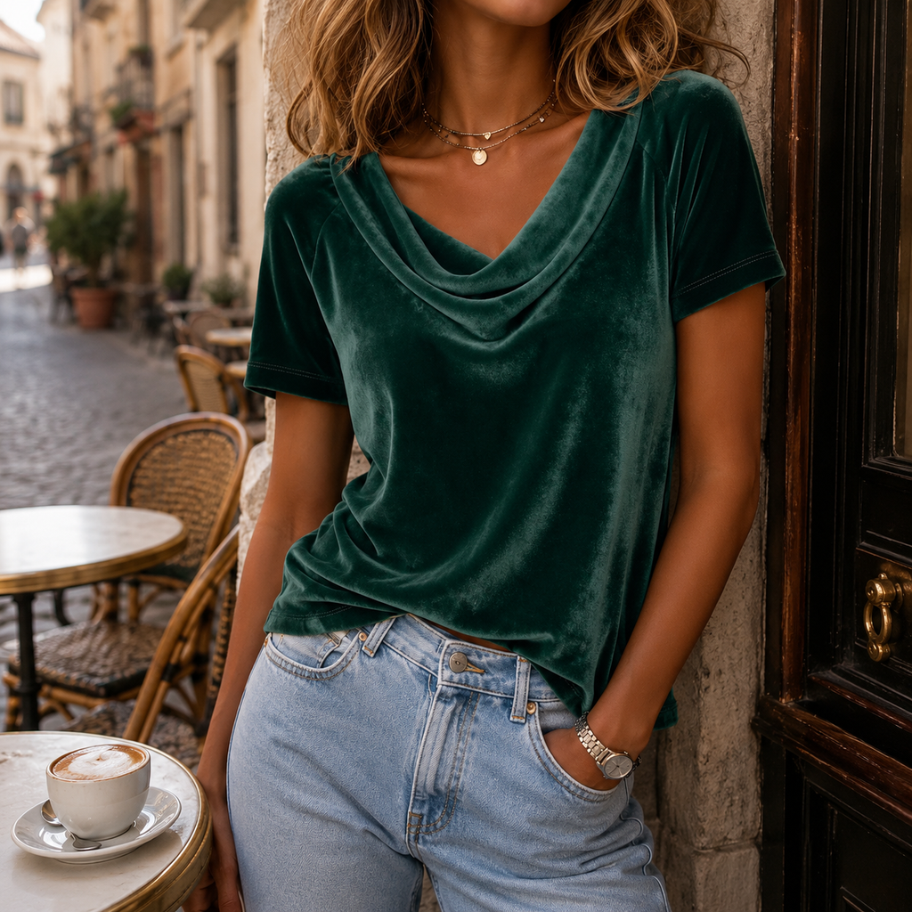 Blusa plisada de manga corta