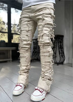 Pantalones vaqueros desgastados con efecto de capas
