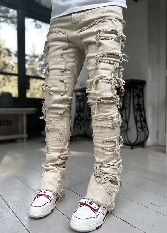 Pantalones vaqueros desgastados con efecto de capas