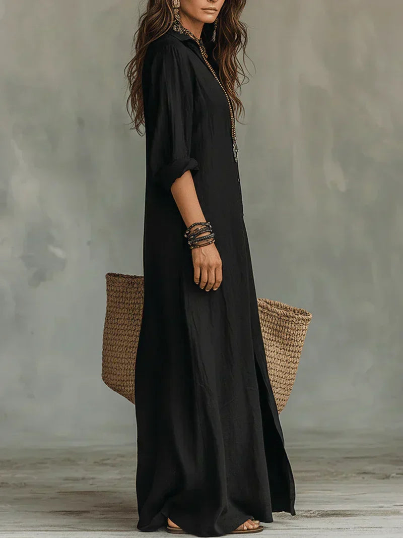 VALEN | Vestido Largo de Lino con Abertura, ideal para el día a día
