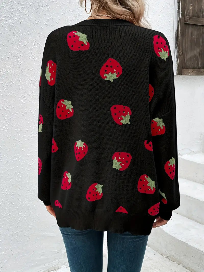 Cárdigan de Punto con Motivo de Fresas