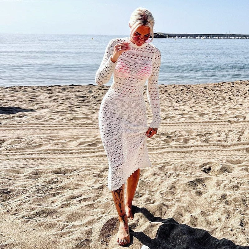 Vestido largo ajustado de punto con estilo isleño