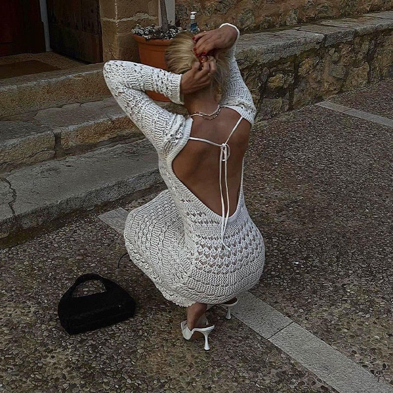 Vestido largo ajustado de punto con estilo isleño