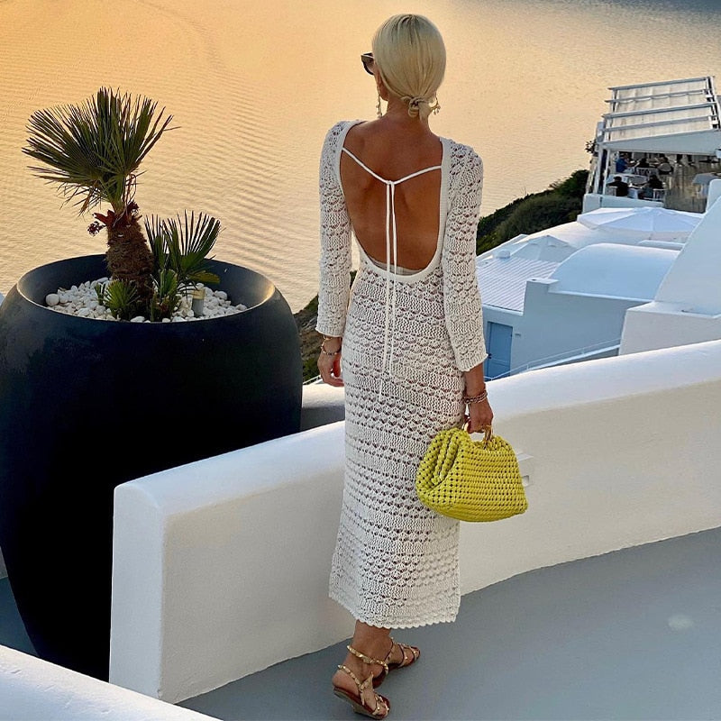Vestido largo ajustado de punto con estilo isleño