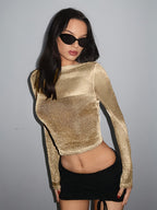 Top Cropped Metalizado Halo