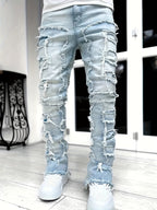 Pantalones vaqueros desgastados con efecto de capas