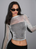 Top Cropped Metalizado Halo