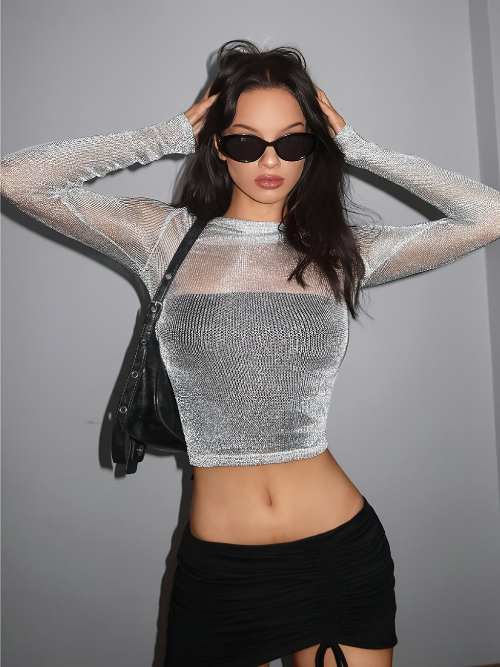 Top Cropped Metalizado Halo