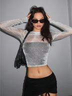 Top Cropped Metalizado Halo