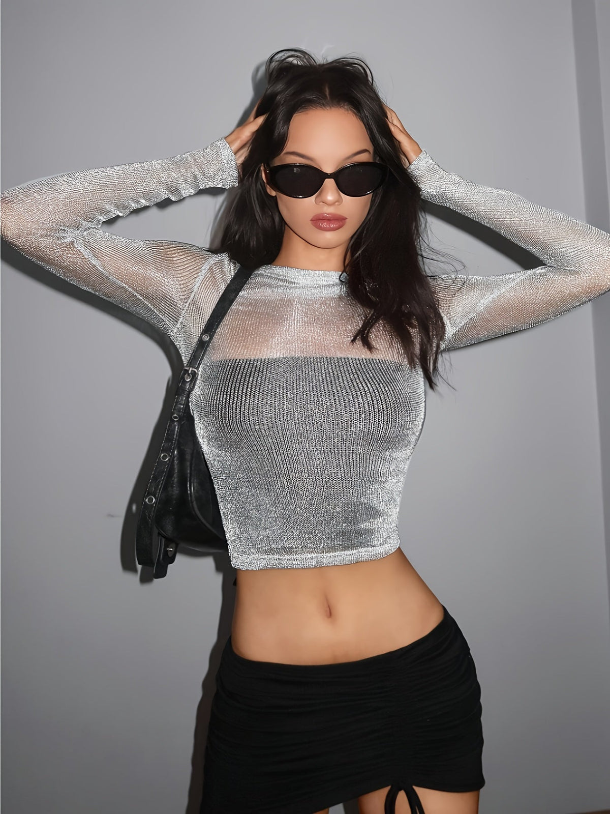 Top Cropped Metalizado Halo