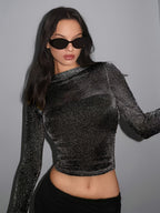 Top Cropped Metalizado Halo