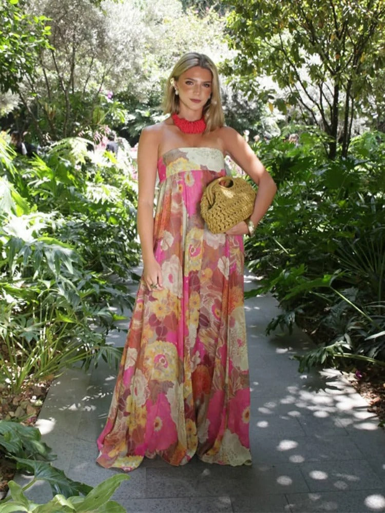 Adriana Vestido Maxi Floral de Un Hombro