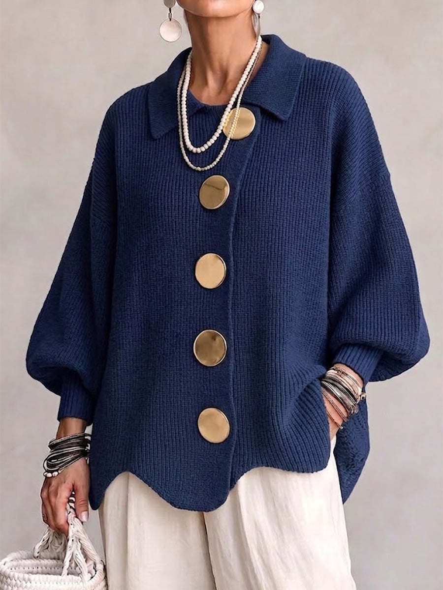 Isadora™ | Cárdigan oversize con cuello y botones metálicos grandes