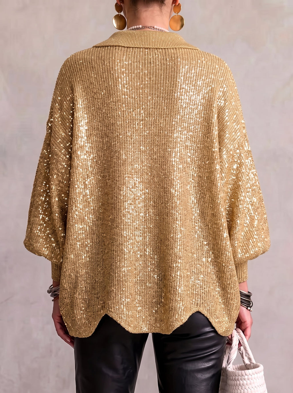 Isadora™ | Cárdigan oversize con cuello y botones metálicos grandes