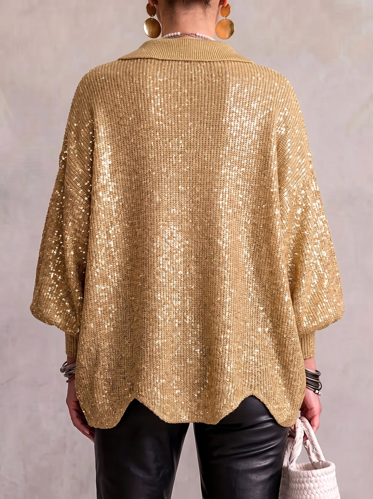 Isadora™ | Cárdigan oversize con cuello y botones metálicos grandes