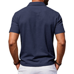 Camisa de manga corta con cuello de algodón y lino para hombre