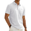 Camisa de manga corta con cuello de algodón y lino para hombre