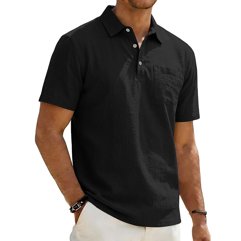 Camisa de manga corta con cuello de algodón y lino para hombre