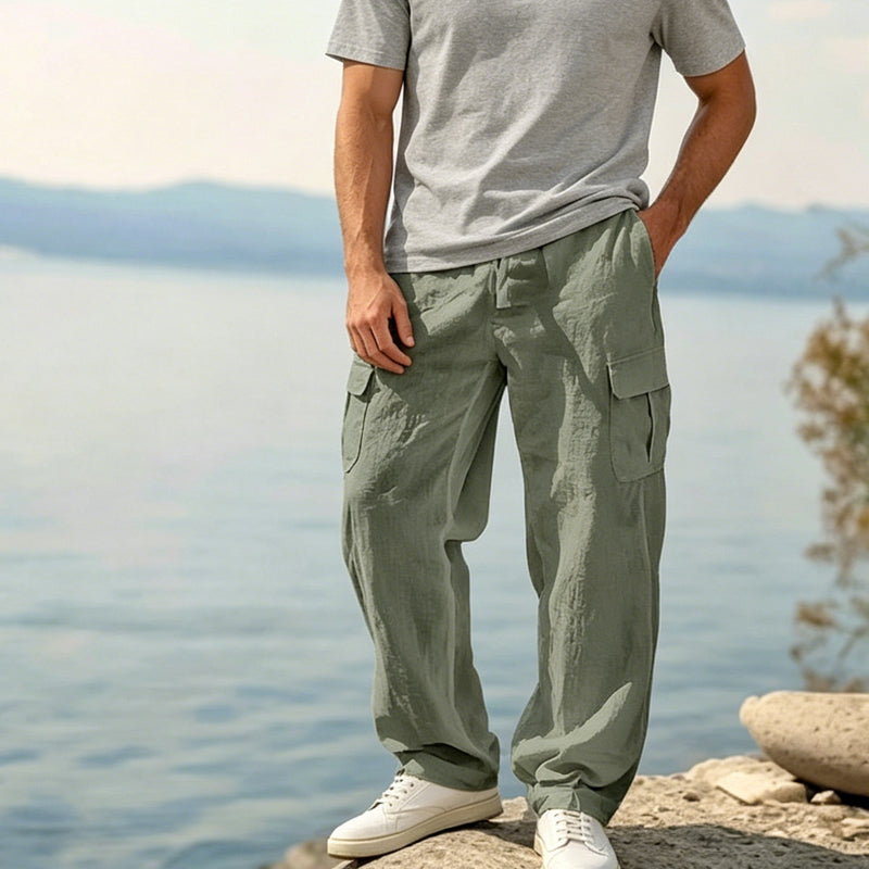 Pantalón cargo de algodón y lino para hombre