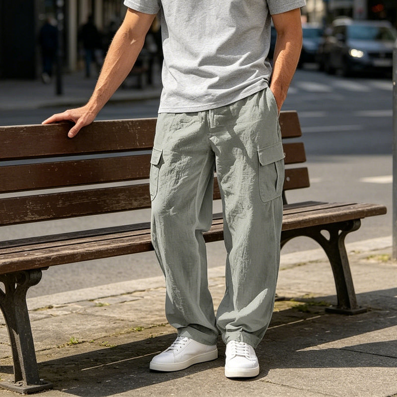 Pantalón cargo de algodón y lino para hombre