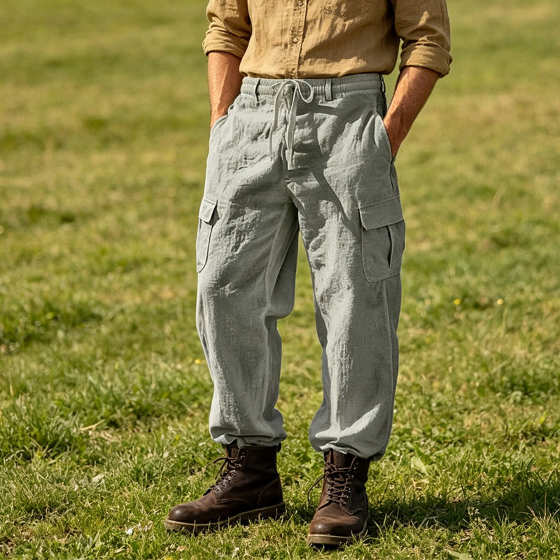 Pantalón cargo de algodón y lino para hombre