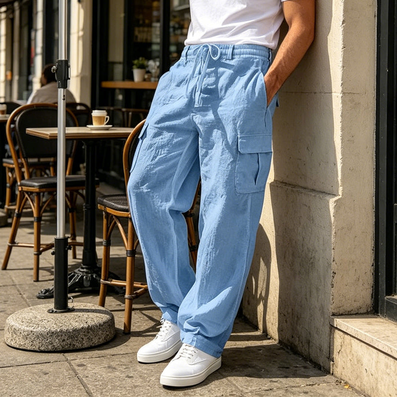 Pantalón cargo de algodón y lino para hombre