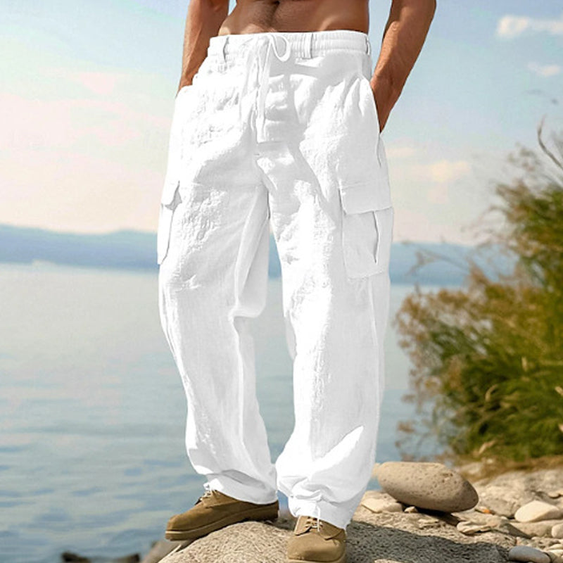 Pantalón cargo de algodón y lino para hombre