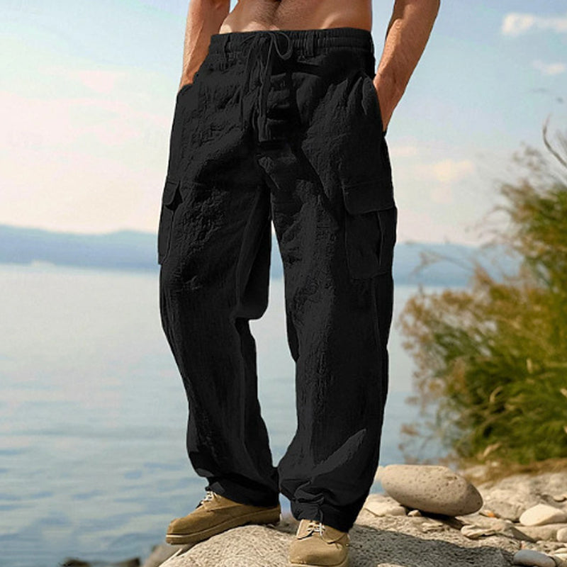 Pantalón cargo de algodón y lino para hombre