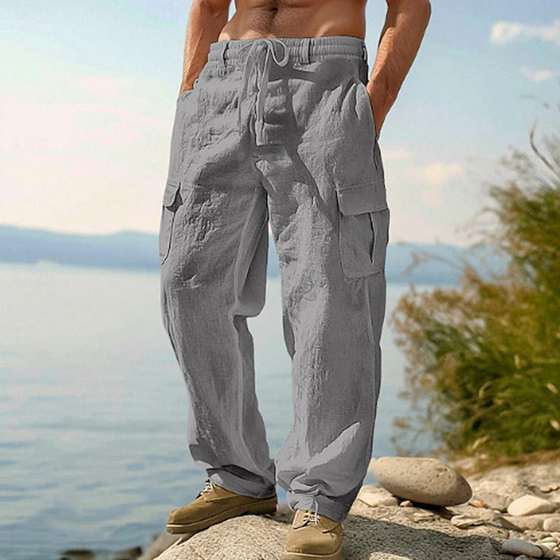 Pantalón cargo de algodón y lino para hombre