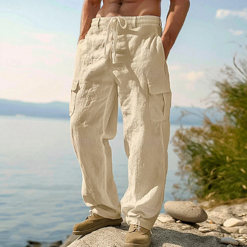Pantalón cargo de algodón y lino para hombre