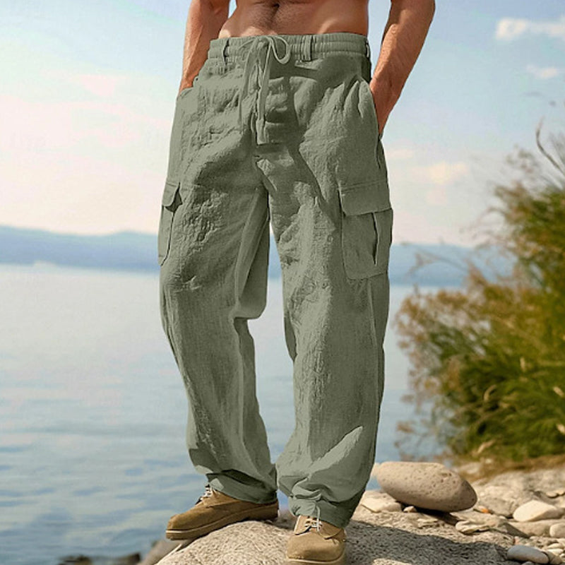 Pantalón cargo de algodón y lino para hombre