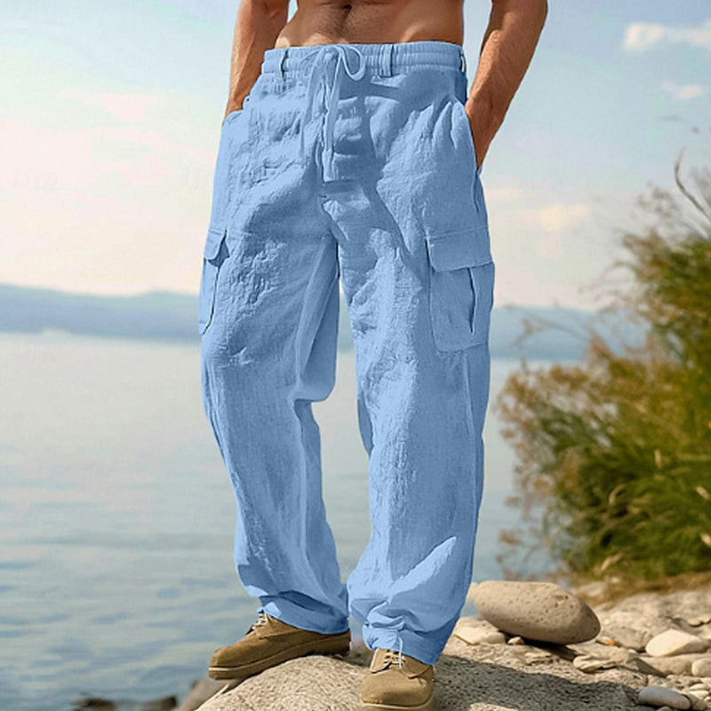 Pantalón cargo de algodón y lino para hombre